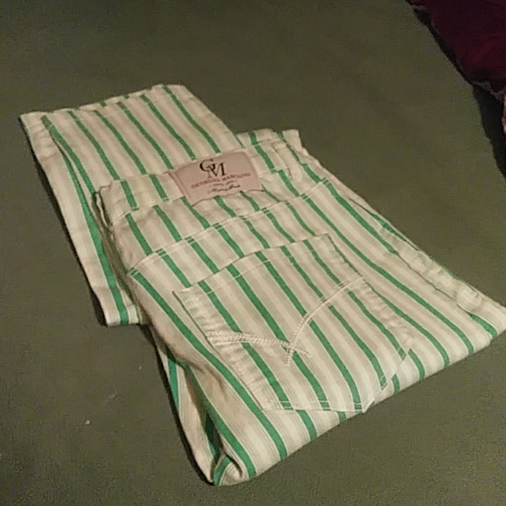 Green and white stip skinny jeans size 29